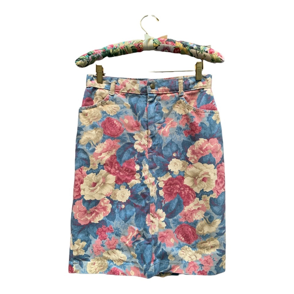 Vintage 90s Floral Denim Skirt